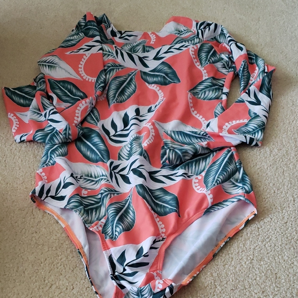 Tropical Leaf Print Kids Swimsuit